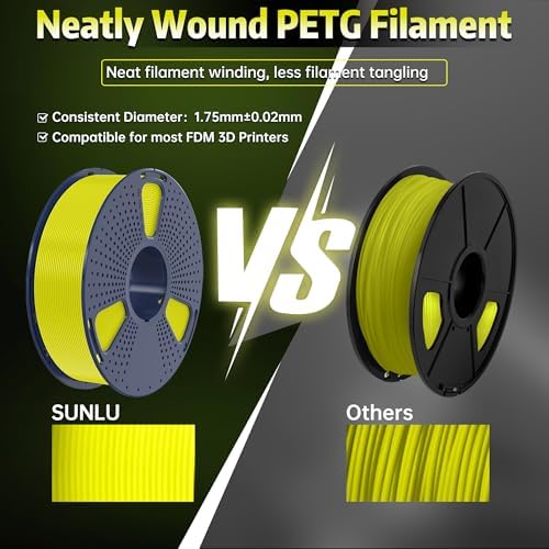 SUNLU PETG Glow in The Dark Filament, Luminous PETG 3D Printer Filament 1.75mm, High Brightness and Long Time Filament, Dimensional Accuracy +/- 0.02mm, 1kg Spool.(Glow Yellow)