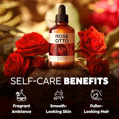 KUKKA Rose Otto Essential Oil for a Calming Retreat Promotes Smooth-Looking Skin with Rose Oil Essential Oil - 4 Fl Oz - Authentic Scent - Non-GMO and Cruelty-Free