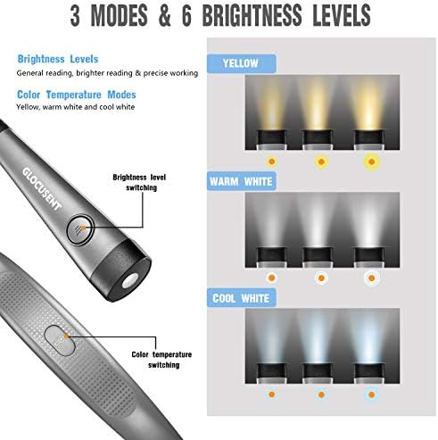 Glocusent Book Light, 3-Color & 6-Brightness Reading Light, Bendable Neck Light, 80-hr Lasting Rechargeable Lamp, Perfect Book Light for Reading in Bed, Knitting, Camping, Repairing, Book Lovers Gifts
