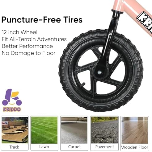 KRIDDO Toddler Balance Bike 2 Year Old, Age 24 Months to 5 Years Old, 12 Inch Push Bicycle with Customize Plate (3 Sets of Stickers Included), Steady Balancing, Gift Bike for 2-3 Boys Girls, Pink