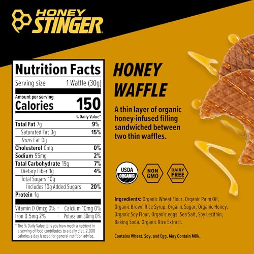 Honey Stinger Organic Honey Waffle, Energy Stroopwafel for Exercise, Endurance and Performance, Sports Nutrition for Home & Gym, Pre and Post Workout, Box of 16 Waffles, 16.96 Ounce (Pack of 16)