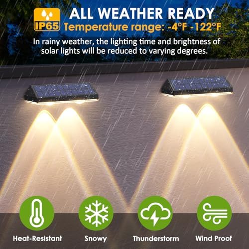 Solar Fence Lights Outdoor - 2700/4000/6000K 3 Mode, Solar Fence Lights Outdoor Waterproof LED, Fence Light Solar Powered for Outside, Backyard/Railing/Step/Patio/Wall and Home Improvement(8 Pack)