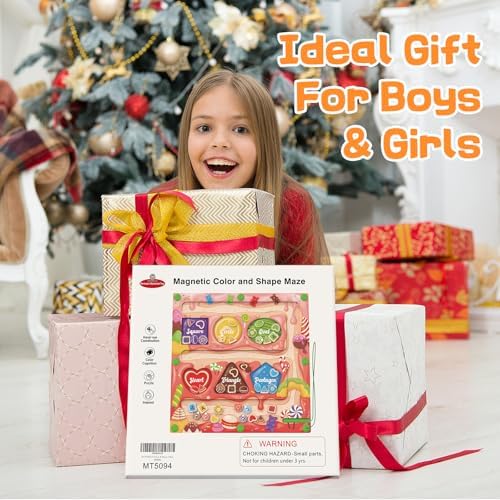 Magnetic Color & Shape Maze - Montessori Toys for 3 Years Old Girl Boy, Color and Shape Sorting Toy, Magnetic Activity Puzzle Board for Kids, Fine Motor Skill Game