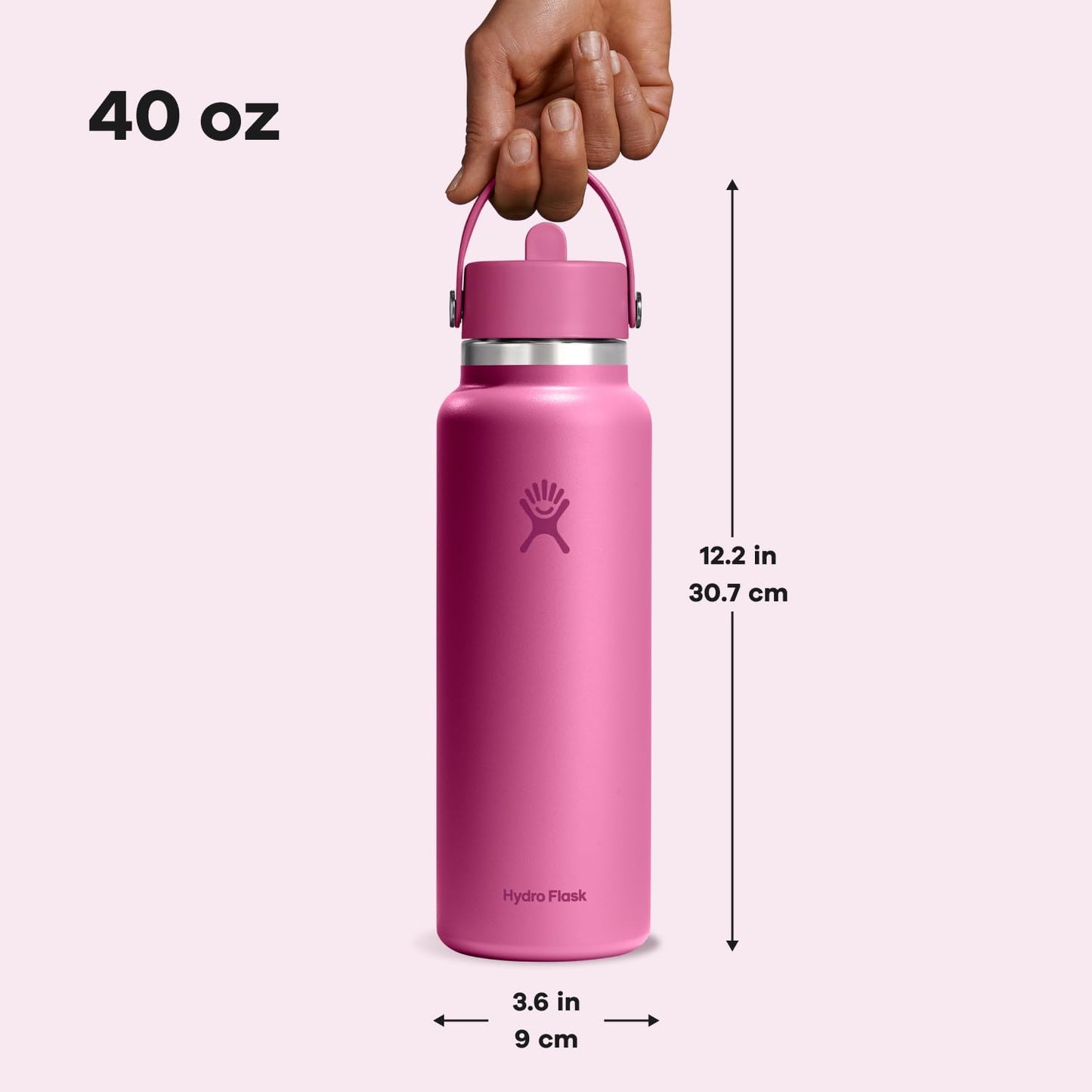 Hydro Flask Water Bottle - Insulated Stainless Steel - Wide Straw Lid, Non Spill, Leakproof in 40 Oz Reef Pink