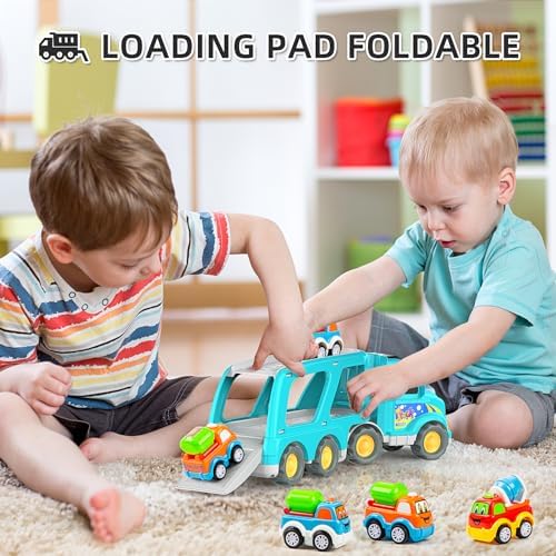 Veslier Toy Trucks Car for 1 2 3 4 5 Year Old Toddlers Boys Girls,Trucks Toys 5 in 1 Construction Vehicles Toys for Kids Boys Girls,Car Trucks Toys with Light Sound,Christmas Birthday Gifts.