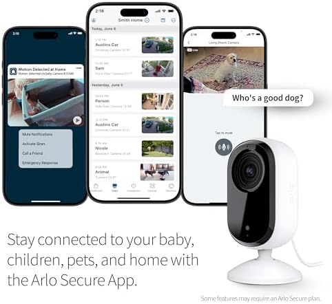 Arlo Essential Security Camera 2K | Indoor Only| 2nd Gen | Baby Monitor & Pet Camera | Wired Automated Privacy Shield, 2-Way Audio, Night Vision, Live Stream, Motion Alerts & Notifications White,1 Cam