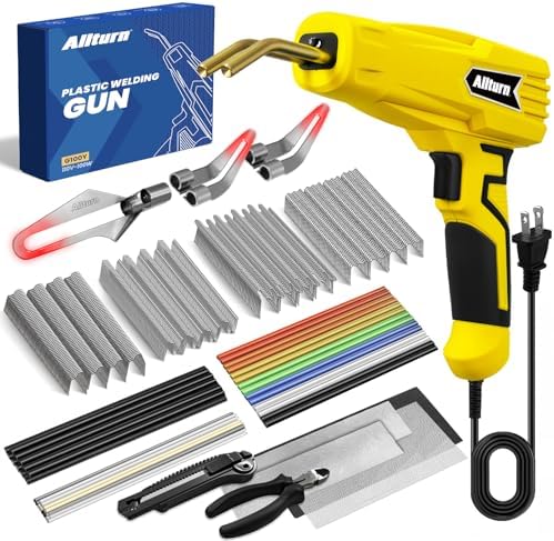 Allturn Upgraded Plastic Welder, 2 in 1 Plastic Welding Kit, Hot Staples Weld Gun, Car Bumper Repair Kit for Most Plastics, Patent Number D970324(Yellow)