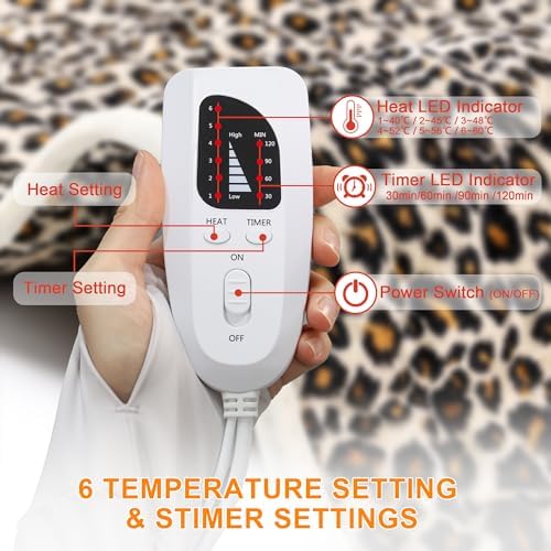 Heating Pad-Electric Heating Pads for Back,Neck,Abdomen,Moist Heated Pad for Shoulder,Knee,Hot Pad for Arms and Legs,Dry&Moist Heat & Auto Shut Off(Leopard Print, 12''×24'')