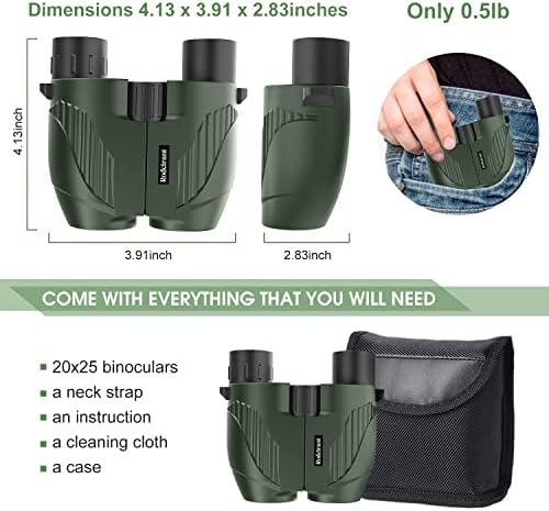 20X25 Compact Binoculars for Adults and Kids,Large Eyepiece Waterproof Binocular,Easy Focus Small Binoculars for Bird Watching,Hiking and Concert, Green