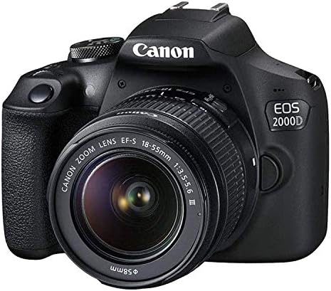Canon EOS 2000D / Rebel T7 DSLR Camera w/EF-S 18-55mm F/3.5-5.6 Zoom Lens + 64GB Memory, LED Video Light, Case, Gripster Tripod, and More (Essential Bundle) (Renewed)