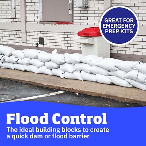 DURASACK Heavy Duty Sand Bags with Tie Strings Empty Woven Polypropylene Sand-Bags for Flood Control with 1600 Hours of UV Protection, 50 lbs Capacity, 14x26 inches, White, Pack of 20