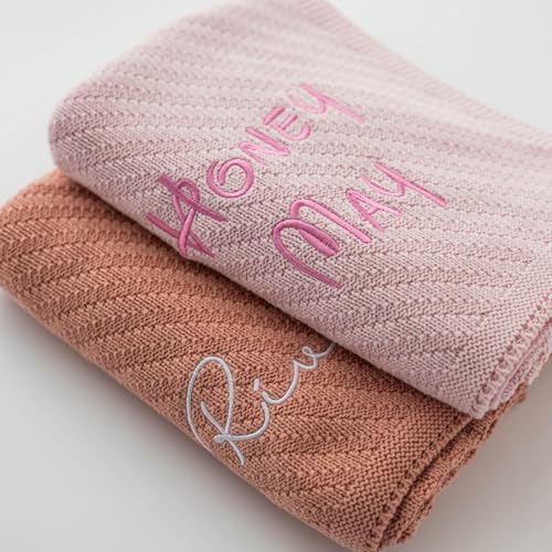 Personalized Baby Blanket - Custom Knit with Embroidery, Monogrammed Baby Name Blanket | Perfect for Baby Showers, Stroller & Car Seat | Gift Idea