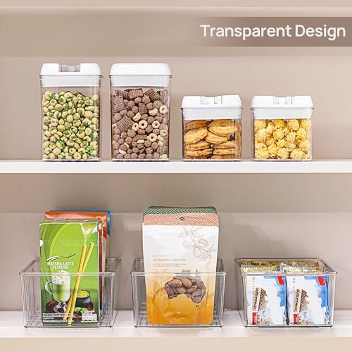 Vtopmart 8 Pack Food Storage Organizer Bins, Clear Plastic Bins for Pantry, Kitchen, Fridge, Cabinet Organization and Storage, 4 Compartment Holder for Packets, Snacks, Pouches, Spice Packets