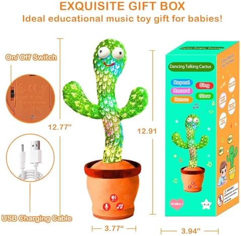 Rechargeable Dancing Talking Cactus Toy for Baby Toddler, Boys Girls Gifts Singing Mimicking Toys Recording Repeating What You Say with 120 English Songs