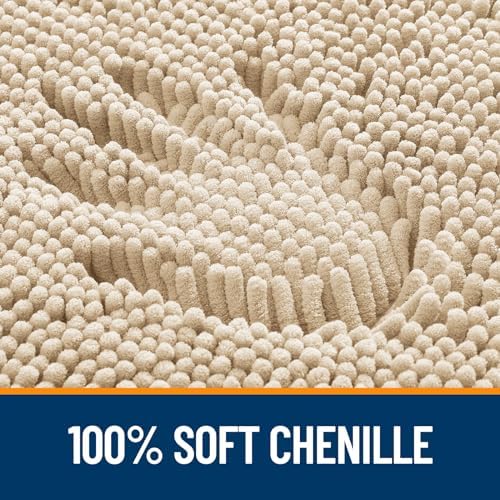 OLANLY Bathroom Rugs 30x20, Extra Soft Absorbent Chenille Bath Rugs, Rubber Backing Quick Dry, Machine Washable Bath Mats for Bathroom Floor, Tub and Shower, Home Decor Accessories, Beige