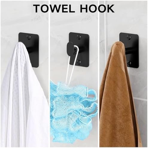 Matte Black Bathroom Accessories Set, KLJKPA 4 Pieces Bathroom Hardware Set, 24 inch Towel Bar, Towel Racks for Bathroom, Robe Towel Hooks, Toilet Paper Holder Wall Mounted