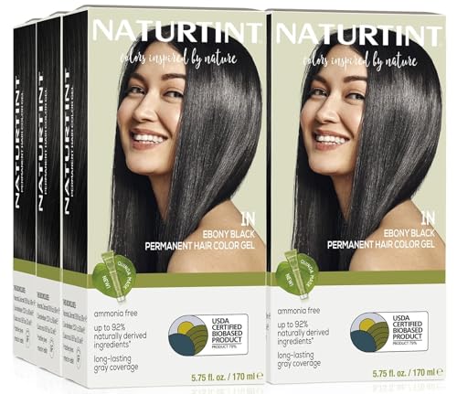 Naturtint 1N Ebony Black Permanent Hair Color (Pack of 6), Ammonia Free, Vegan, Cruelty Free, up to 100% Gray Coverage, Long Lasting Results (Packaging may vary)