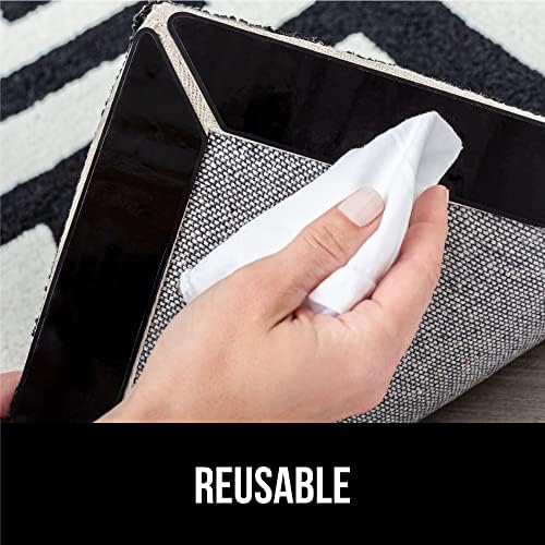 GORILLA GRIP 12 Pack Rug Gripper Pads, Keep Area Rugs Corners from Curling and Bunching, Reusable Dual-Sided Flexible Sticky Pad, Grips Floor Underlayment, Hold Carpet in Place on Hardwood Floors