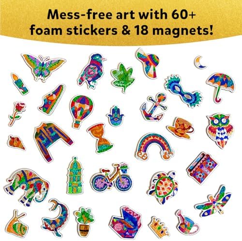Skillmatics Foil Fun - Pretty Patterns, 18 DIY Magnets Mess-Free Art, Colorful Creative Party Activity, Craft Kits, 60+ Foam Stickers, Gifts for Kids, Teens, Adults, Families