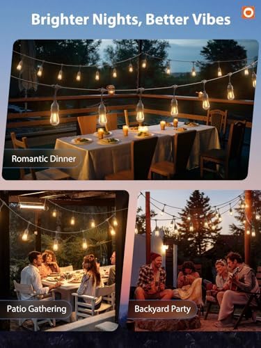 addlon LED Outdoor String Lights 48FT with Edison Vintage Shatterproof Bulbs and Commercial Grade Weatherproof Strand - ETL Listed Decorative Lights for Patio Garden