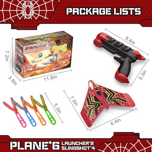 Fuwidvia 6 Pack Airplane Launcher Toys, LED Foam Airplane Toys for Kids, Outdoor Plane Flying Toys for Boys Girls Toys Age 3 4 5 6 7 8 9 10 11 12 Year Old boy Birthday Gift Ideas