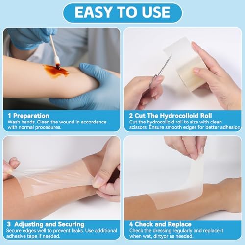 Hydrocolloid Bandages for Wound Care, Extra Large Medical-Grade Hydrocolloid Roll with Self-Adhesive, Ultra Absorbent, Flexible & Waterproof, DIY Size & Shape First Aid Kit Essential (2in*16ft)
