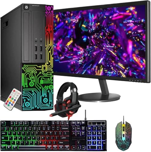 Dell Optiplex Small Desktop Computer (SFF) PC | Quad Core Intel i5 (3.2GHz) | 16GB DDR3 RAM | 512GB SSD | 24 Inch Monitor | RGB Gaming Keyboard & Mouse, Headset | Windows 10 Pro (Renewed)