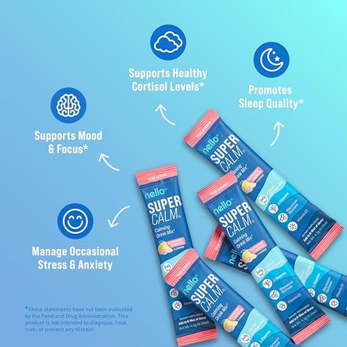 Supercalm Powdered Drink Mix, Raspberry Lemonade, L Theanine, Ksm-66 Ashwagandha, Magnesium Glycinate, Vitamin D 3, Supplements for Relaxation & Focus, No Sugar, Non GMO, On The Go, 20 Ct