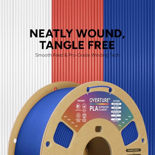 OVERTURE PLA Filament 1.75mm PLA 3D Printer Filament, 1kg Cardboard Spool (2.2lbs), Dimensional Accuracy +/- 0.02mm, Fit Most FDM Printer (Blue)