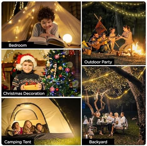 OGERY Camping String Lights, 4 in 1 Quick Storage 32.8FT Rechargeable Tent Lights String with 8 Lighting Modes, Hanging Waterproof Portable LED Lamp for Outdoor Patio Awning Garden Party Essentials