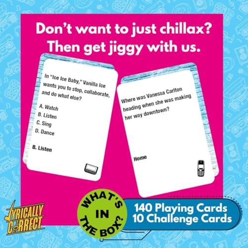 Lyrically Correct '90s & 2000s Music Trivia Card Game - Pop Edition - Finish The Lyrics Challenge, Fun for Adults, Party or Family Night