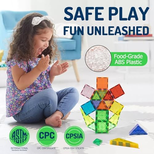 EchoPlan Magnetic Tiles,68PCS Magnetic Building Blocks,Magnet Tiles 3D Clear Building Blocks Set,STEM Sensory Educational Toys Gift for Toddlers Kids Boys 3 4 5 6 7 8 9+ Year Old