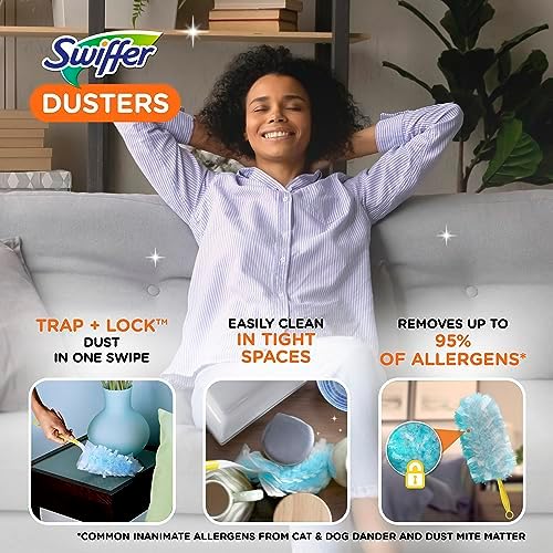 Swiffer Feather Dusters Multi-Surface Duster Refills, Bamboo, White, 18 Count (Pack of 2)
