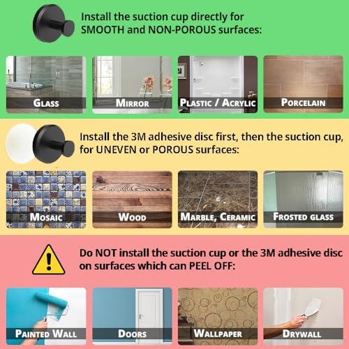 HOME SO Suction Cup Hooks for Shower, Bathroom, Kitchen, Glass Door, Mirror, Tile – Loofah, Towel, Coat, Bath Robe Hook Holder for Hanging up to 15 lbs – Waterproof & Rustproof, Matte Black (2-Pack)