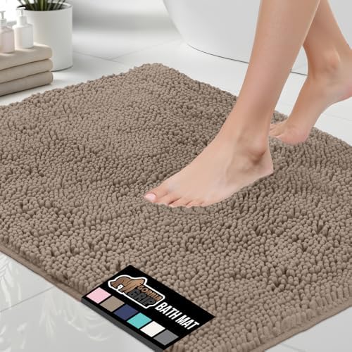 GORILLA GRIP Bath Rug Mat, Thick Absorbent Chenille, Quick Dry Microfiber Mats, Rubber Backing Washable Shower Floor Rugs, Bathmat Runner, US Designed Bathroom Home Decor Accessories 24x17, Gray Beige