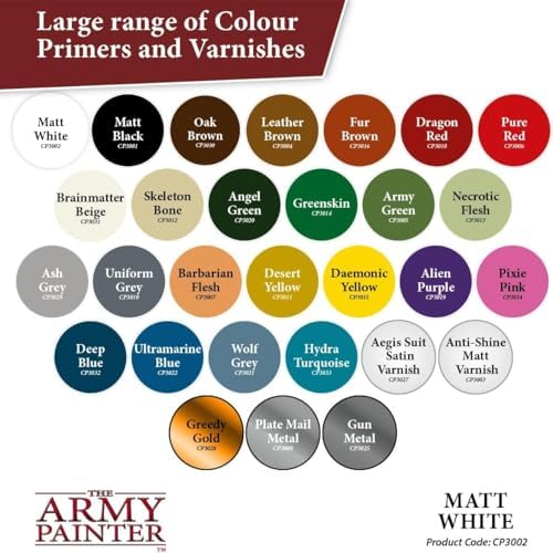 The Army Painter Color Primer, Matt White, 400ml, 13.5oz - Acrylic Spray Undercoat for Miniature Painting