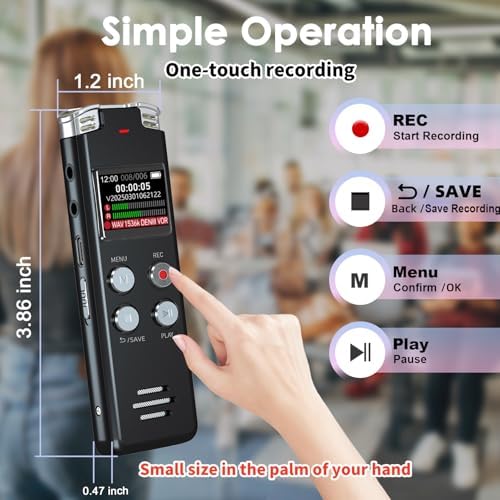 64GB Digital Voice Recorder with Playback: Voice Activated Recorders for Lectures Meetings Interviews - EVISTR Dictaphone Recording Device Tape Recorder Portable Mini, Audio Recorder with USB, MP3