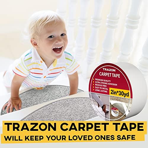 Trazon Carpet Tape Double Sided - Rug Tape Grippers for Hardwood Floors and Area Rugs - Carpet Binding Tape Strong Adhesive and Removable, Heavy Duty Stickers Tape, Residue Free (2 Inch / 30 Yards)