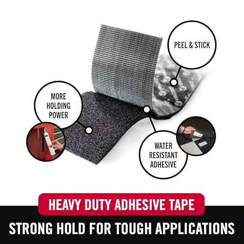 VELCRO Brand Heavy Duty Tape | 16 Foot Roll | Strong Sticky Back Adhesive Holds up to 10 lbs | Industrial Strength Fasteners for Indoor or Outdoor Use | 1-1/2in Width, Black (VEL-30838-USA)
