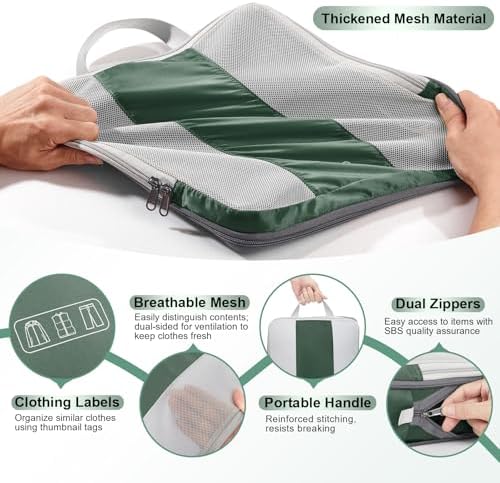 10 Set Compression Packing Cubes for Travel Essentials,Compressible Expandable Packing Cubes for Suitcase,OlarHike Luggage Organizer Bags for Travel,Handy Helper for Organizing Clothes(Dark Green)