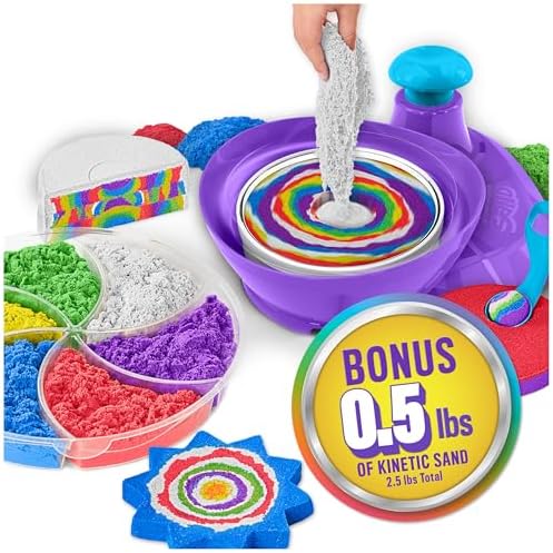 Kinetic Sand, Deluxe Swirl N’ Surprise Playset with 2.5lbs Play Sand (Red, Blue, Green, Yellow, White & Purple), 4 Tools, Sensory Toys for Kids
