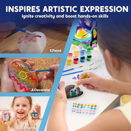 JOYIN Rock Painting Kit- Glow in The Dark Rock Kit, Arts and Crafts for Kids Ages 6-12, Art Supplies Toy, Kids Craft Paint Kits, Arts & Crafts for Boys Girls Birthday Party Gift Toy