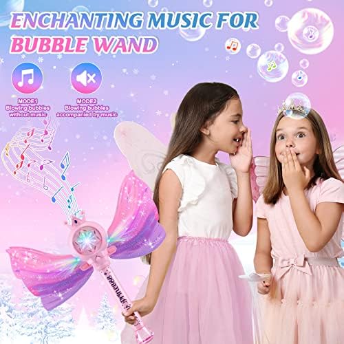 Bubble Wands for Kids Girls - LED Light & Music Bubble Machine: 3 AA Batteries & 2 Bubble Solutions, Outdoor Party Birthday Toys for Toddlers, Gift for 3 4 5 6 7 8 Year Old Girls