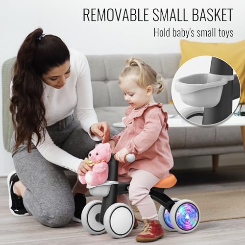 Umatoll Colorful Lighting Baby Balance Bike Toys for 1 Year Old Boys Gifts, Adjustable Seat Baby Walker, One Year Old Boy Birthday Gifts, 12-24 Months Toddler First Ride on Toys