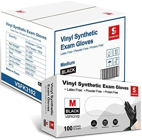 Schneider Vinyl Synthetic Exam Gloves, 4 Mil, Latex Free Disposable Gloves for Medical, Cooking, Cleaning, and Food Prep