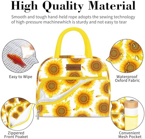 Coobiiya Lunch Bag Women, Lunch Box for Women Adult Men, Small Leakproof Cute Lunch Tote Large Capacity Reusable Insulated Cooler Lunch Container for Work/Office/Picnic/Travel-Sun Flower