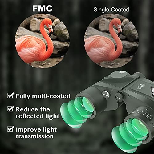 AOMEKIE Marine Binoculars for Adults 10x50 Waterproof Binoculars with Rangefinder Compass BAK4 Prism FMC Lens for Birdwatching Hunting Boating