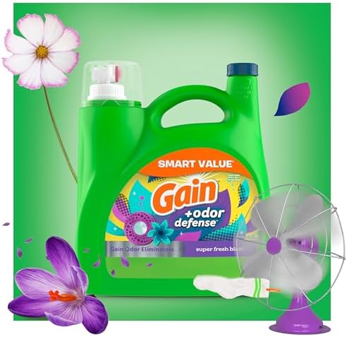 Gain + Odor Defense Liquid Laundry Detergent Super Fresh Blast Scent, HE Compatible, 107 Loads 154 fl oz, Gain Laundry Detergent, Liquid Laundry Detergent