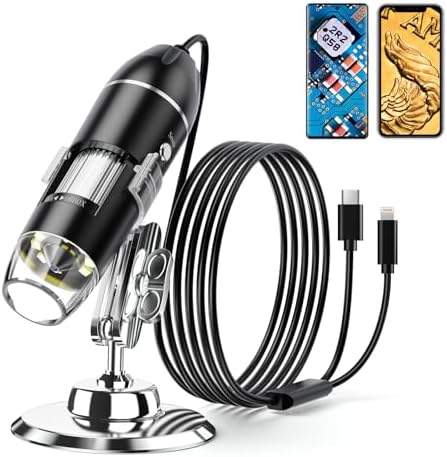 Digital Microscope - 50X-1600X Portable USB Microscope with Adjustable Stand, Compatible with iPhone, iPad, Android