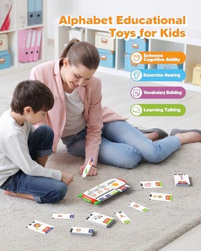 Alphabet Talking Flash Cards for Kids 3+ Years Old, Spelling Games, Teach Kids ABC Letters & Words, Montessori Learning Tools, Combine Words Based on Pictures, for Preschool Boys Girls